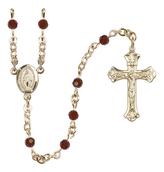 14 Karat Gold 4mm Austrian Crystal Miraculous Rosary Necklace in Garnet