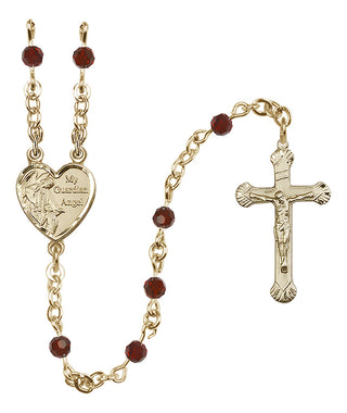 14 Karat Gold 4mm Austrian Crystal Guardian Angel Rosary in Garnet