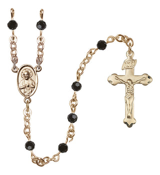 14 Karat Gold 4mm Austrian Crystal Scapular Rosary in Jet