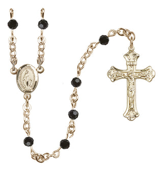 14 Karat Gold 4mm Austrian Crystal Miraculous Rosary Necklace in Jet