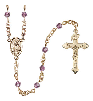 14 Karat Gold 4mm Austrian Crystal Scapular Rosary in Light Amethyst