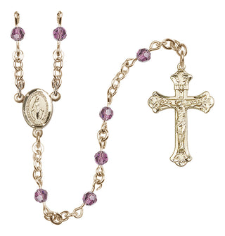 14 Karat Gold 4mm Austrian Crystal Miraculous Rosary Necklace in Light Amethyst