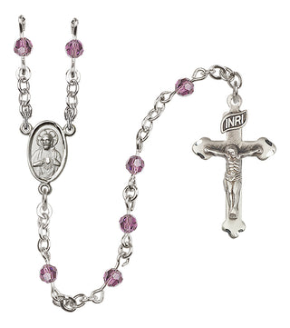 Sterling Silver 4mm Austrian Crystal Scapular Rosary in Light Amethyst