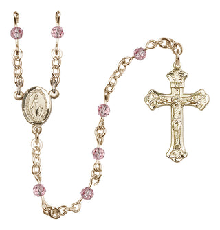 14 Karat Gold 4mm Austrian Crystal Miraculous Rosary Necklace in Light Rose