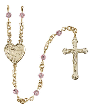 14 Karat Gold 4mm Austrian Crystal Guardian Angel Rosary in Light Rose
