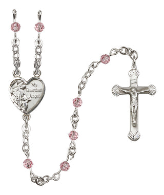 Sterling Silver 4mm Austrian Crystal Guardian Angel Rosary in Light Rose