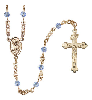 14 Karat Gold-Filled 4mm Austrian Crystal Scapular Rosary in Light Sapphire