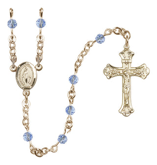 14 Karat Gold 4mm Austrian Crystal Miraculous Rosary Necklace in Light Sapphire
