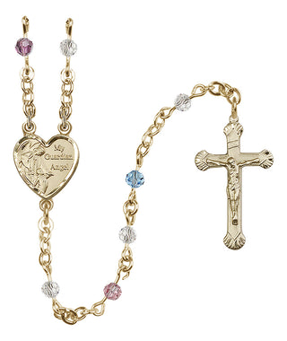 14 Karat Gold-Filled 4mm Austrian Crystal Guardian Angel Rosary in Multi-Color