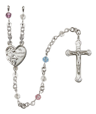 Sterling Silver 4mm Austrian Crystal Guardian Angel Rosary in Multi-Color