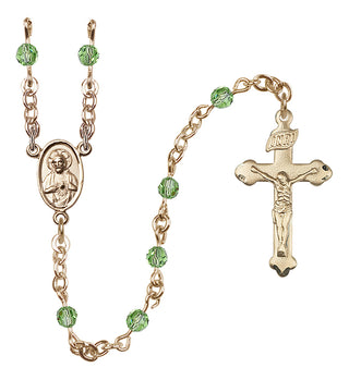14 Karat Gold 4mm Austrian Crystal Scapular Rosary in Peridot