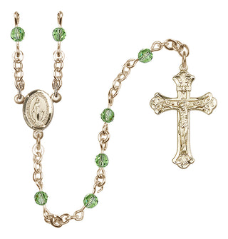 14 Karat Gold 4mm Austrian Crystal Miraculous Rosary Necklace in Peridot