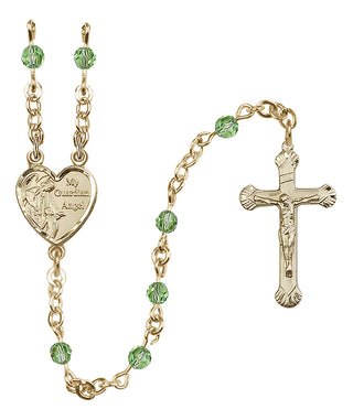 14 Karat Gold 4mm Austrian Crystal Guardian Angel Rosary in Peridot