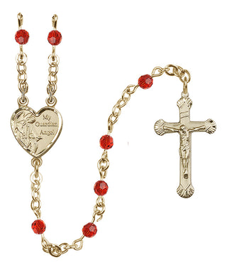 14 Karat Gold-Filled 4mm Austrian Crystal Guardian Angel Rosary in Ruby