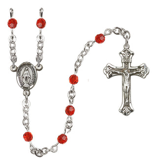 Sterling Silver 4mm Austrian Crystal Miraculous Rosary Necklace in Ruby
