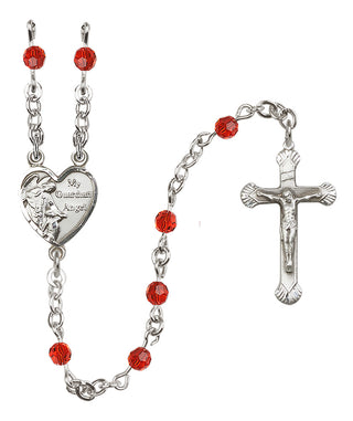 Sterling Silver 4mm Austrian Crystal Guardian Angel Rosary in Ruby