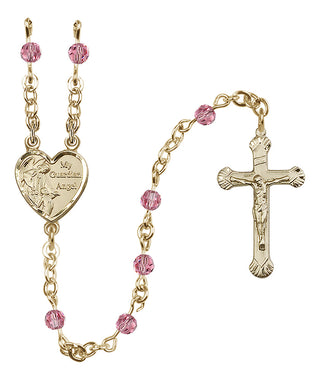 14 Karat Gold-Filled 4mm Austrian Crystal Guardian Angel Rosary in Rose