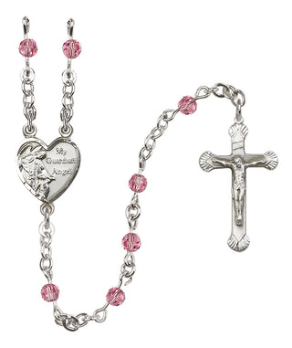 Sterling Silver 4mm Austrian Crystal Guardian Angel Rosary in Rose