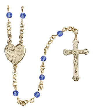 14 Karat Gold-Filled 4mm Austrian Crystal Guardian Angel Rosary in Sapphire