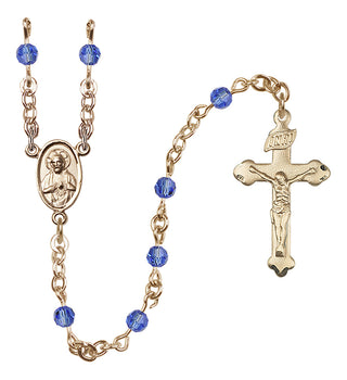 14 Karat Gold 4mm Austrian Crystal Scapular Rosary in Sapphire