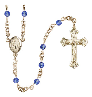 14 Karat Gold 4mm Austrian Crystal Miraculous Rosary Necklace in Sapphire