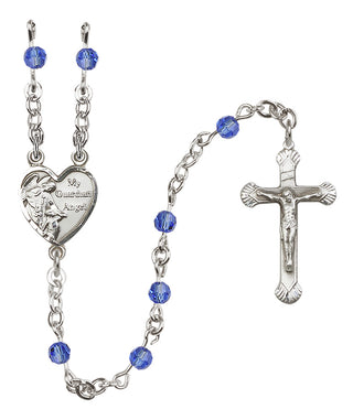 Sterling Silver 4mm Austrian Crystal Guardian Angel Rosary in Sapphire