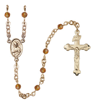 14 Karat Gold-Filled 4mm Austrian Crystal Scapular Rosary in Topaz