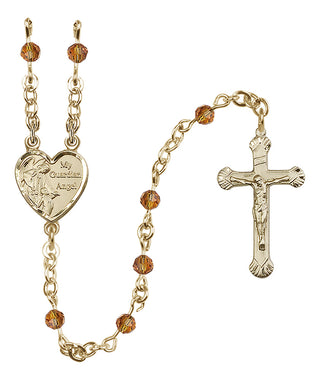 14 Karat Gold-Filled 4mm Austrian Crystal Guardian Angel Rosary in Topaz