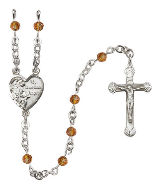 Sterling Silver 4mm Austrian Crystal Guardian Angel Rosary in Topaz