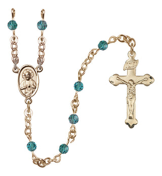 14 Karat Gold 4mm Austrian Crystal Scapular Rosary in Zircon
