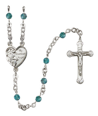 Sterling Silver 4mm Austrian Crystal Guardian Angel Rosary in Zircon