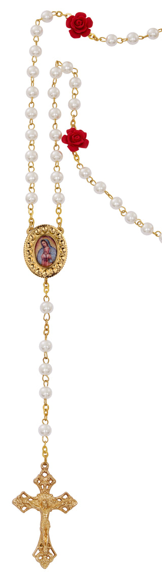6mm Pearl & Rose Guadalupe Rosary