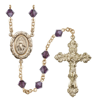 14 Karat Gold-Filled 6mm Austrian Crystal Miraculous Rosary in Amethyst