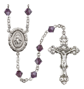 Sterling Silver 6mm Austrian Crystal Miraculous Rosary in Amethyst