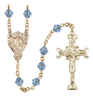 14 Karat Gold-Filled 6mm Austrian Crystal Miraculous Rosary in Aqua