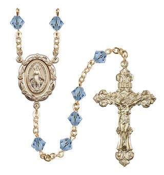 14 Karat Gold 6mm Austrian Crystal Miraculous Rosary in Aqua
