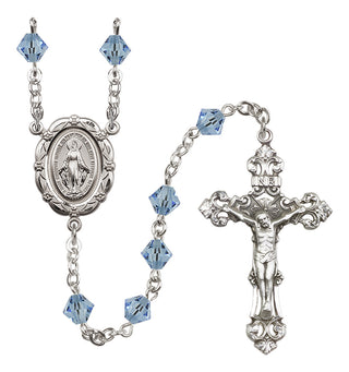 Sterling Silver 6mm Austrian Crystal Miraculous Rosary in Aqua