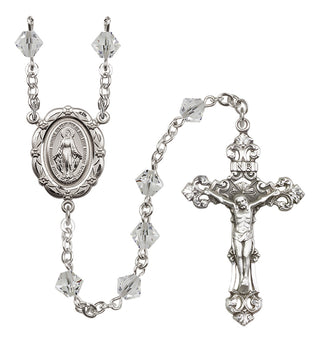 Sterling Silver 6mm Austrian Crystal Miraculous Rosary in Crystal