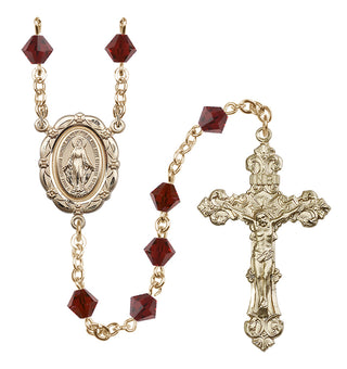 14 Karat Gold 6mm Austrian Crystal Miraculous Rosary in Garnet