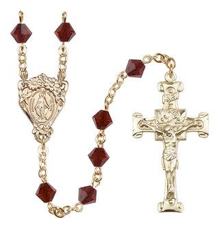 14 Karat Gold 6mm Austrian Crystal Miraculous Rosary in Garnet