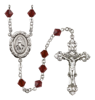 Sterling Silver 6mm Austrian Crystal Miraculous Rosary in Garnet