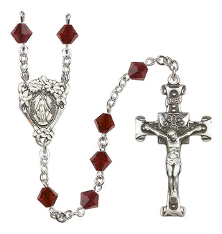 Sterling Silver 6mm Austrian Crystal Miraculous Rosary in Garnet
