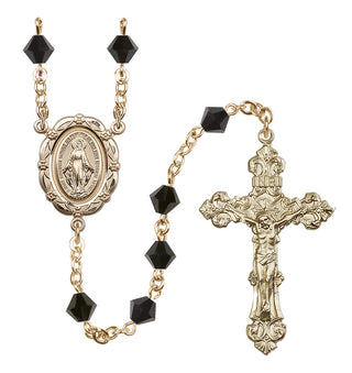 14 Karat Gold 6mm Austrian Crystal Miraculous Rosary in Jet