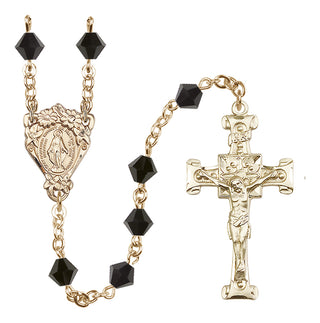 14 Karat Gold 6mm Austrian Crystal Miraculous Rosary in Jet