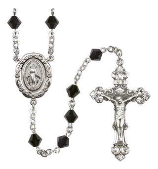 Sterling Silver 6mm Austrian Crystal Miraculous Rosary in Jet