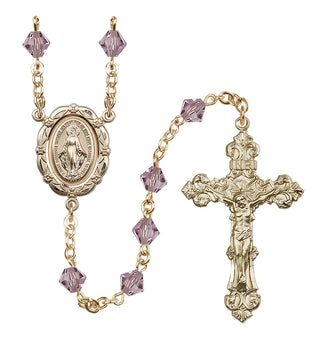 14 Karat Gold 6mm Austrian Crystal Miraculous Rosary in Light Amethyst