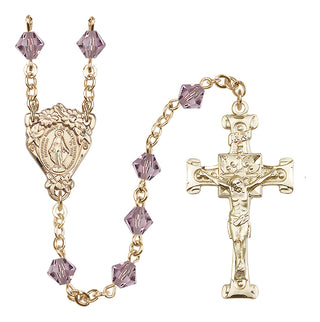 14 Karat Gold 6mm Austrian Crystal Miraculous Rosary in Light Amethyst