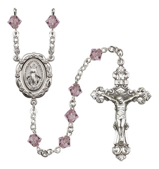 Sterling Silver 6mm Austrian Crystal Miraculous Rosary in Light Amethyst
