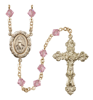 14 Karat Gold 6mm Austrian Crystal Miraculous Rosary in Light Rose