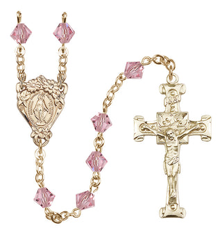 14 Karat Gold 6mm Austrian Crystal Miraculous Rosary in Light Rose